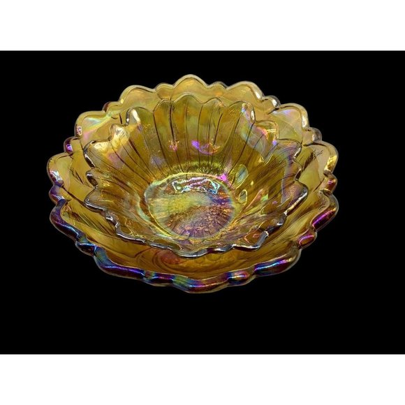Indiana Amber Carnival Wild Rose Glass Bowl, Set of 2 - Picture 2 of 12